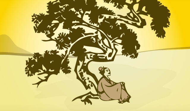 hombre bajo un árbol simbolizando una fábula japonesa