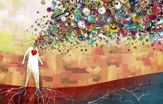 figura con corazón potenciando su cerebro creativo