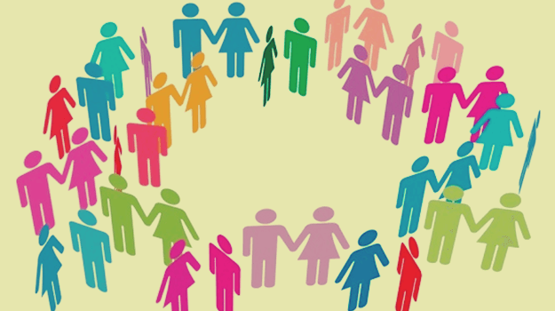 Personas en círculo para representar el espacio personal entre ellas