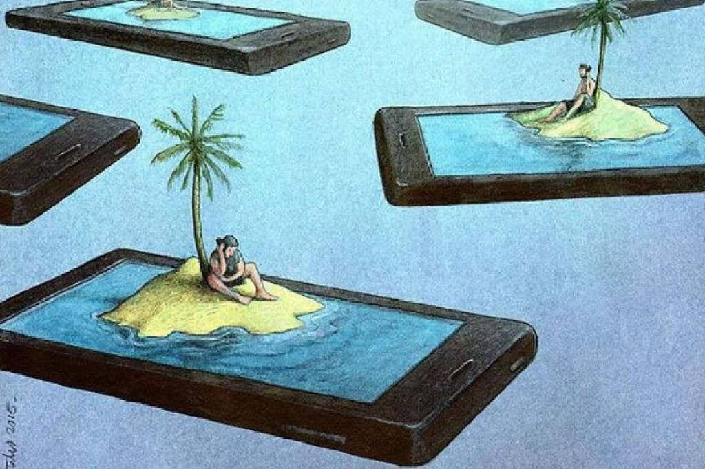 Isolated people on their phone