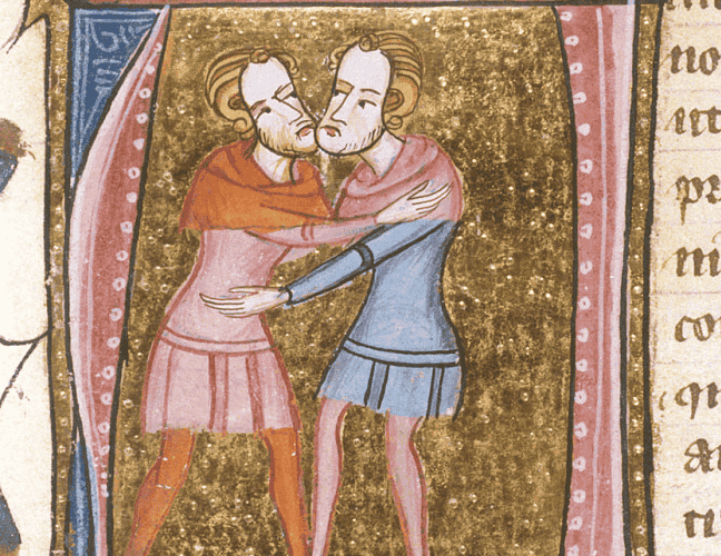 Dos hombres abrazados para representar la adelfopoiesis