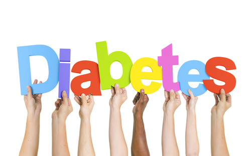 Palabra diabetes con letras de colores