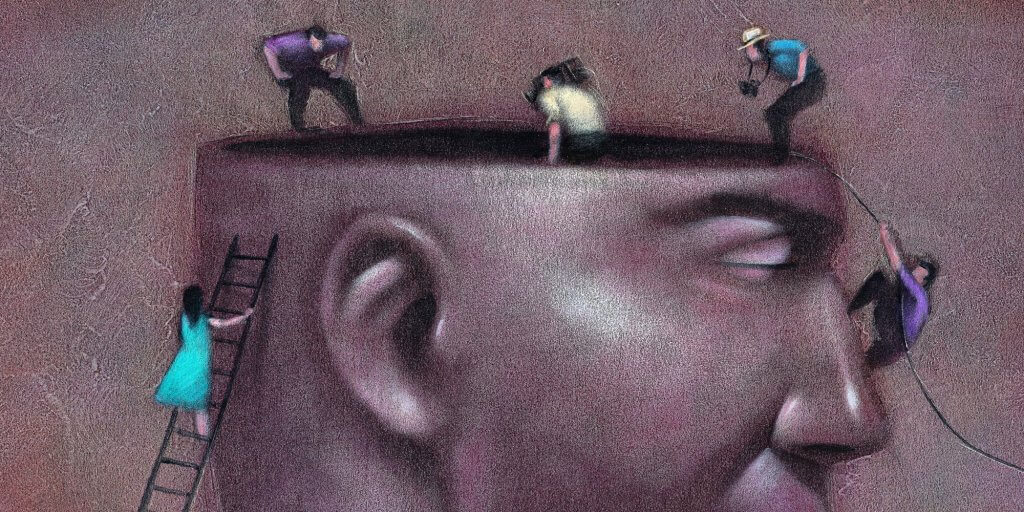 Personas entrando en una cabeza