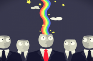 Hombre con arco iris en la cabeza