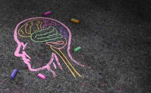 Dibujo de una cabeza con cerebro a tiza para representar la discapacidad intelectual
