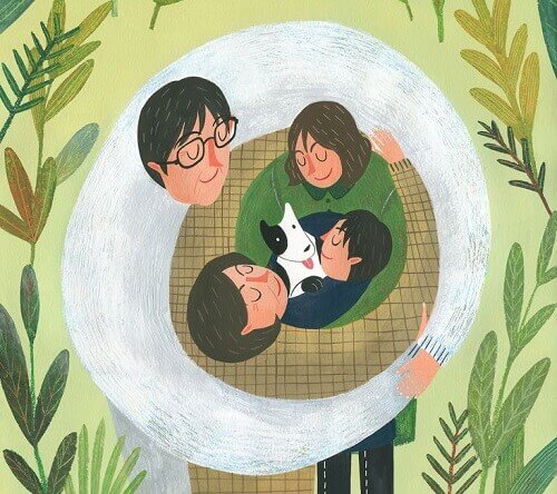 Familia abrazada