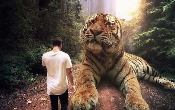 hombre ante tigre simbolizando el querer sentirse importante