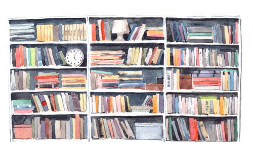 Muchos libros en una estantería