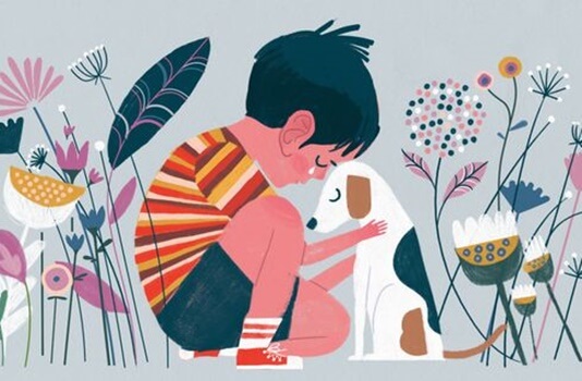 niño llorando con su perro simbolizando la parábola de la casa sin amo