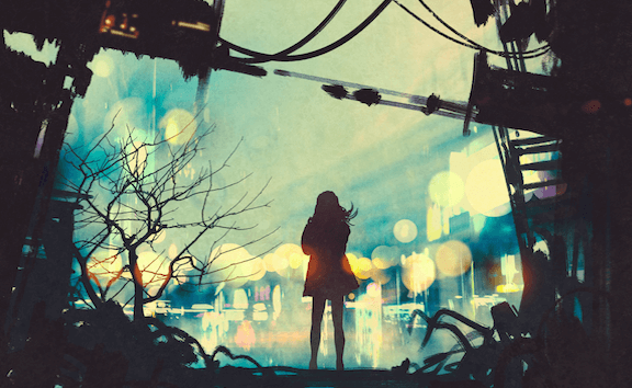 chica ante ciudad pensando en la intuición e instinto