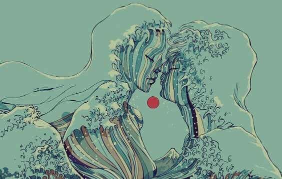 pareja formando olas simbolizando el arte de aprender a amar