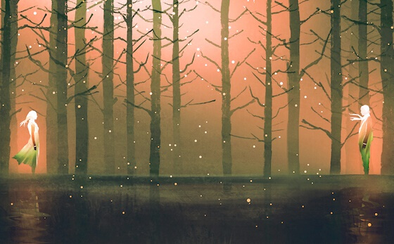 pareja en un bosque pensando en aprender a amar