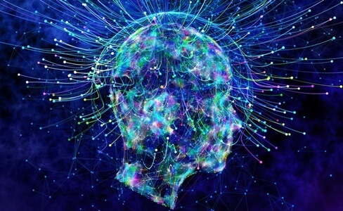 cabeza iluminada con células olm