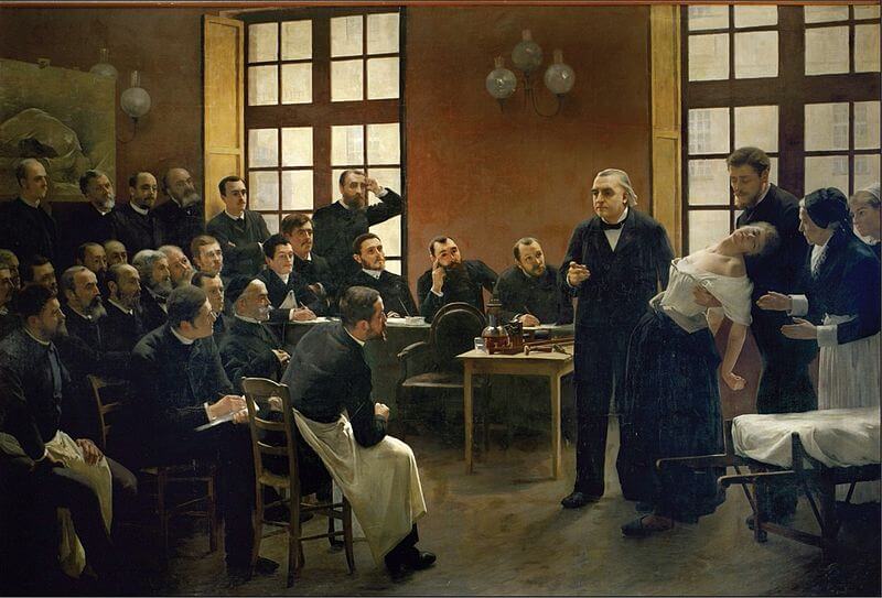 Charcot con una paciente histérica ante alumnos