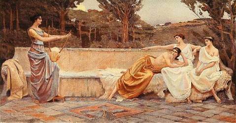 Safo de Lesbos con otras mujeres