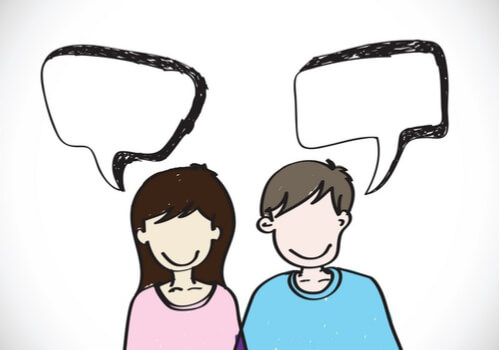 Dibujo de un hombre y una mujer hablando