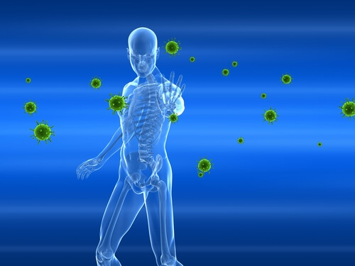 Hombre luchando contra bacterias