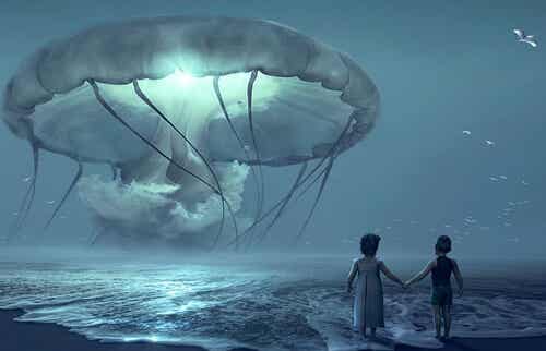 medusa gigante ante dos niños simbolizando los estilos de apego y la memoria emocional 