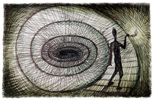 Dibujo de un hombre subiendo unas escaleras