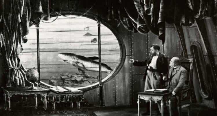 Julio Verne con un submarino