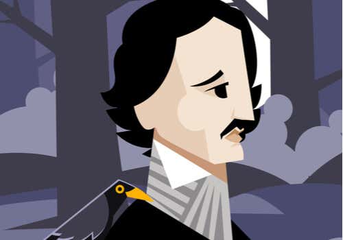 Edgar Allan Poe con un cuervo
