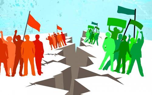 Persona separadas por grieta representando los efectos de la política en la salud mental