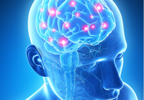 Cerebro con puntos rojos