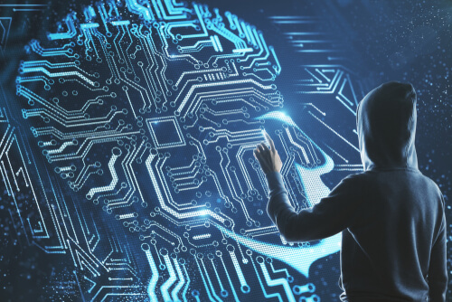 Hombre hackeando cerebro