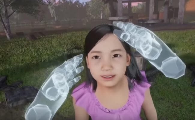 Niña reencontrándose mediante la realidad virtual con su madre