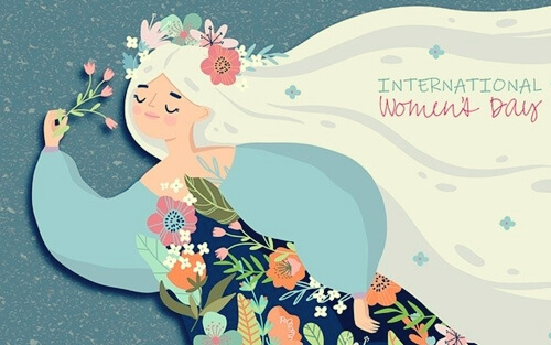 Mujer con ramo de flores