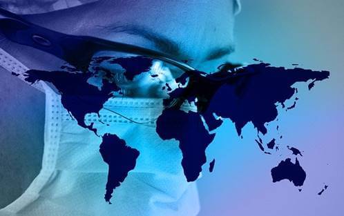 Profesional sanitario y mapa del mundo