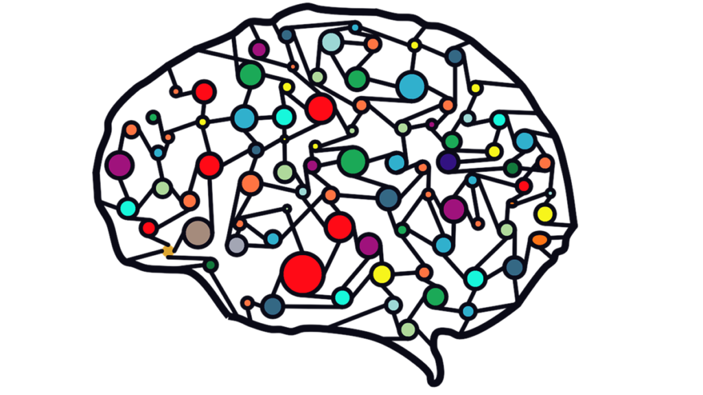 Cerebro de colores representando el proceso de descomponer objetos
