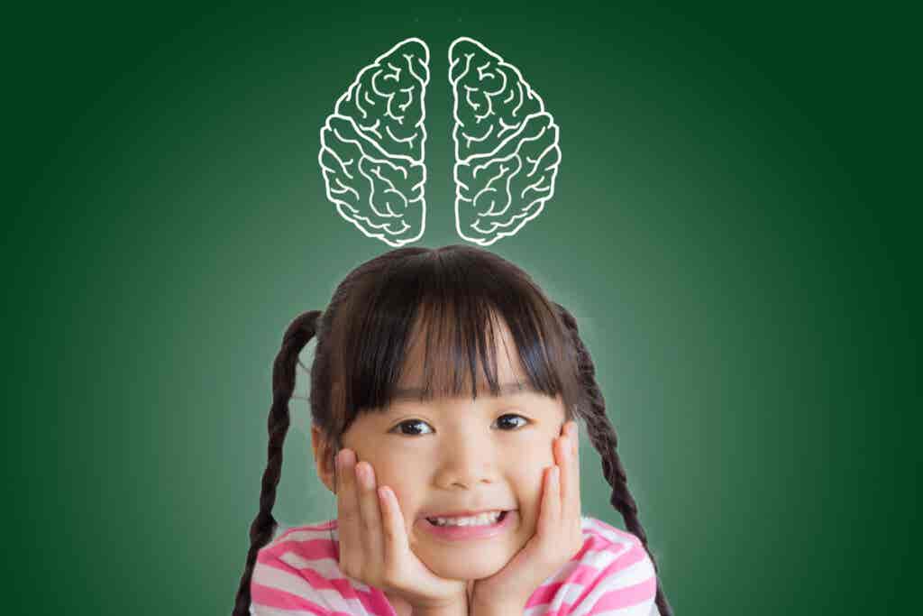 Little girl with drawn brain