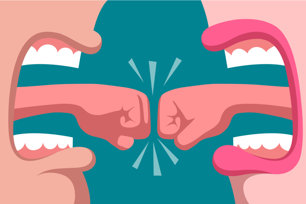 Representación de una batalla verbal entre dos personas