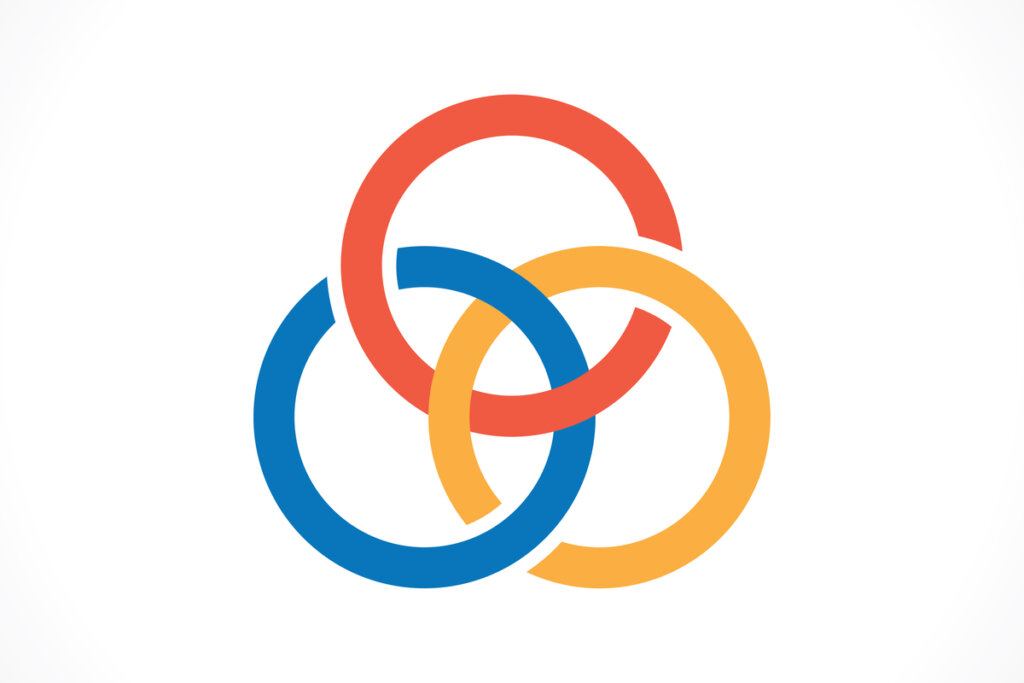 Tres anillos enlazados para representar el nudo borromeo