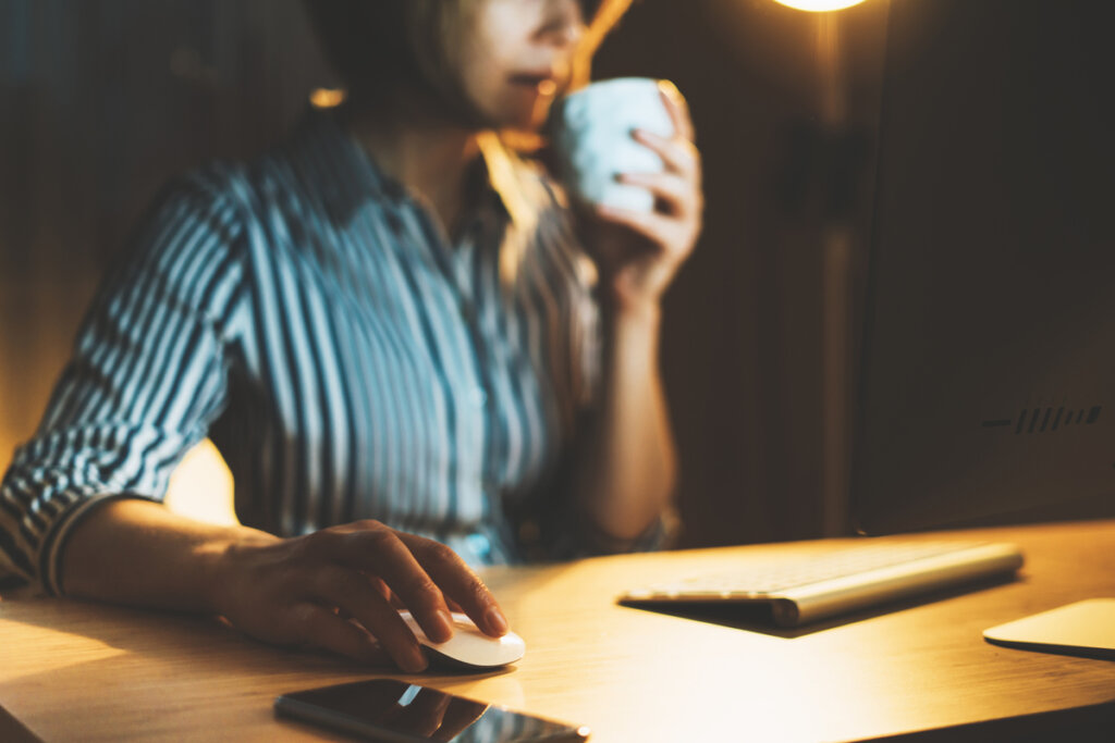 Woman working at night
