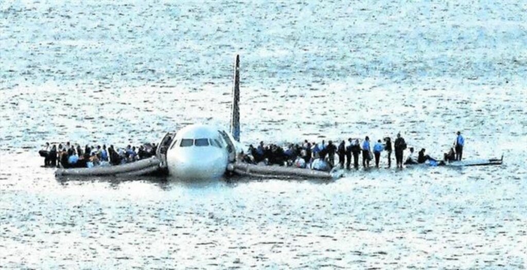 Avión sobre el río Hudson