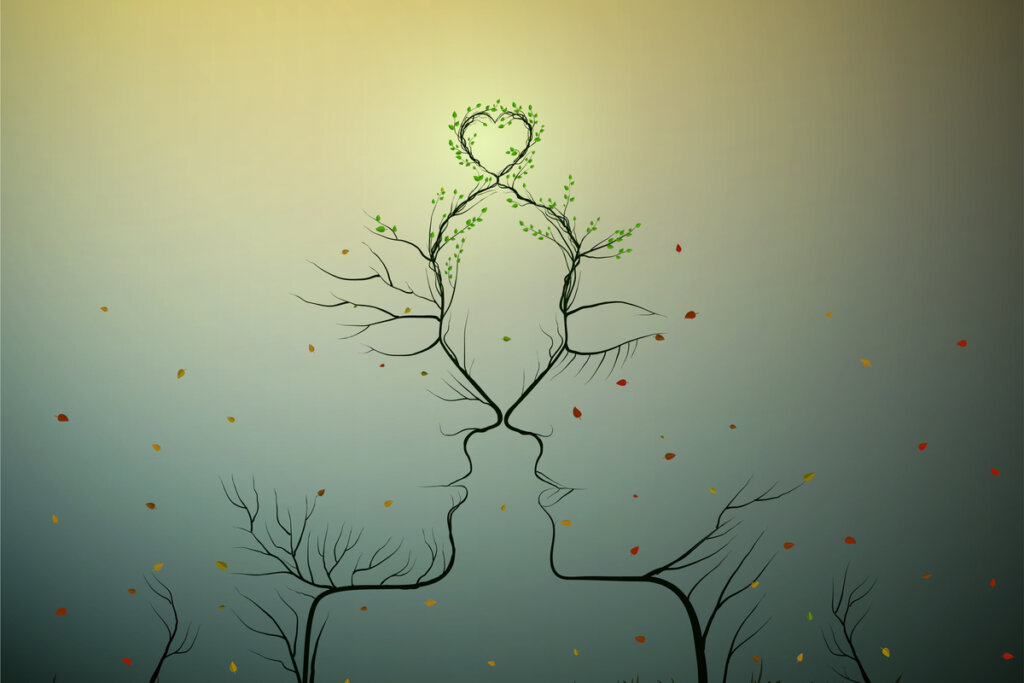 Plantas con forma de una pareja besándose simbolizando cuando mi pareja espera que "adivine" lo que le pasa