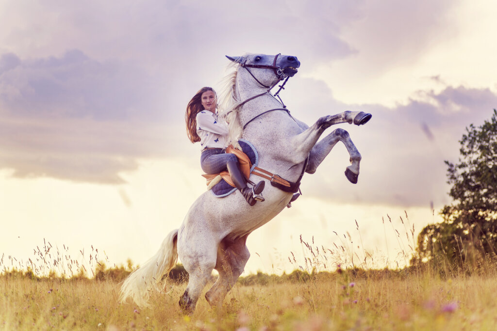 Mujer con un caballo blanco