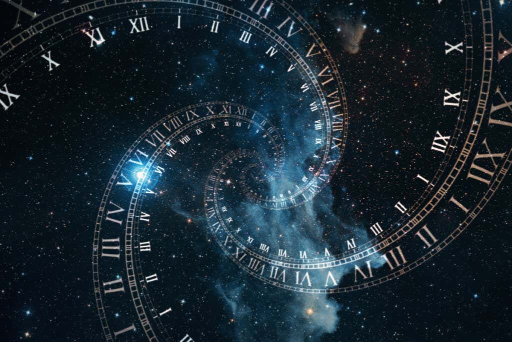 spiralförmige Uhr symbolisiert die Interpretation der Zeit von Martin Heidegger