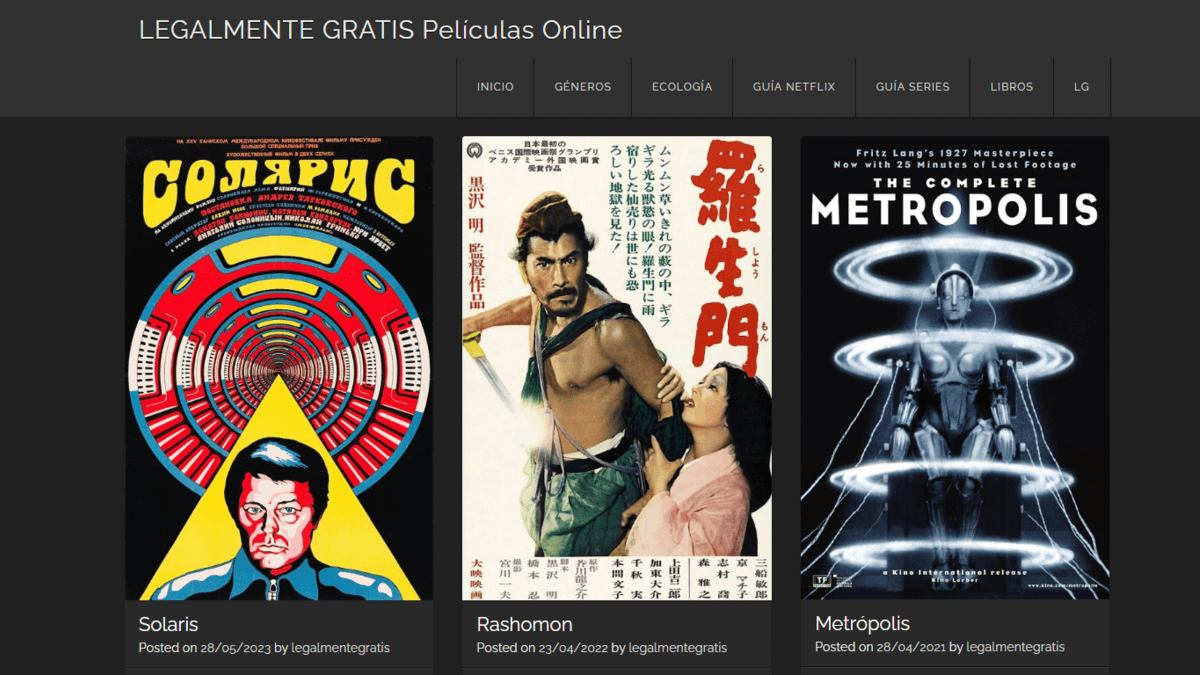 Legalmente gratis, página para ver películas y series.