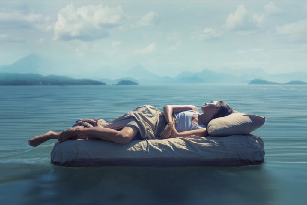 Sleeping woman dreaming of the sea