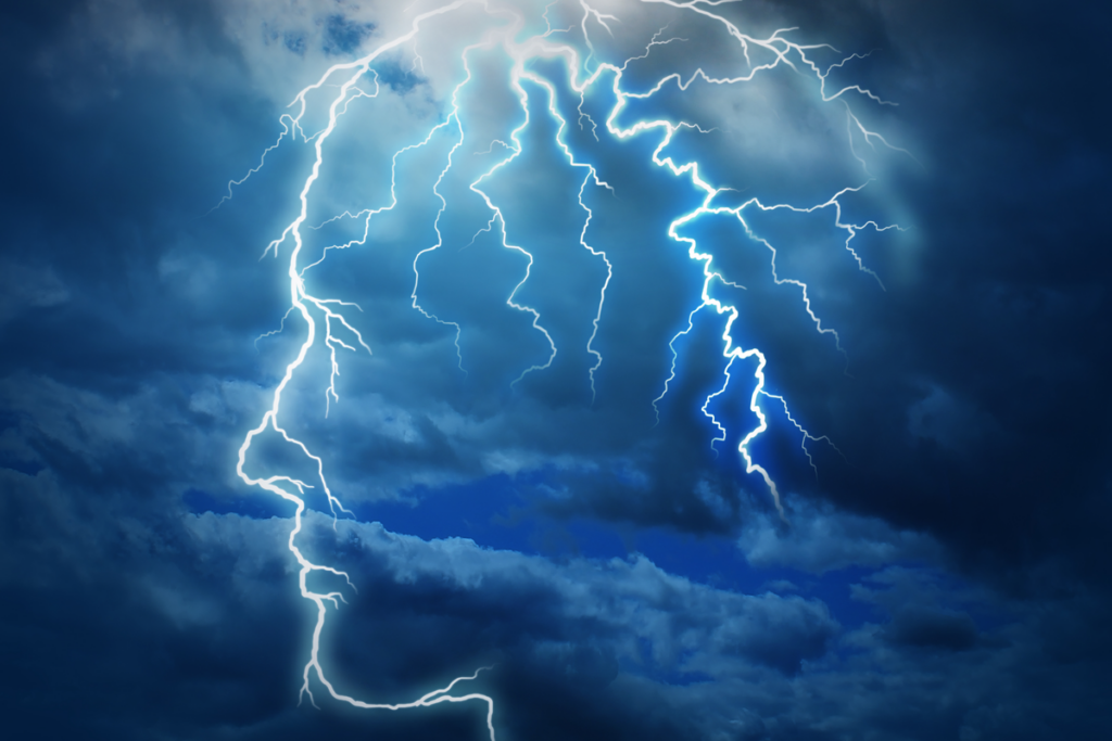 Head with thunder symbolizing impulsive thinking