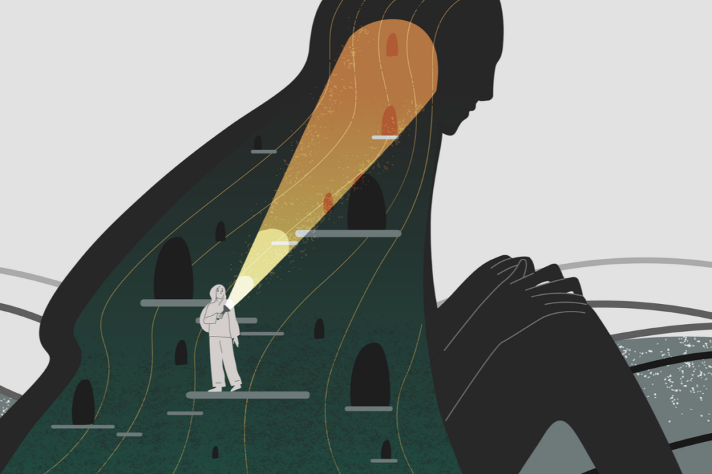 Hombre iluminando la mente para representar las creencias desde la psicología