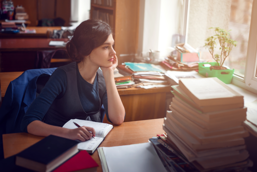 Woman thinking about binary bias