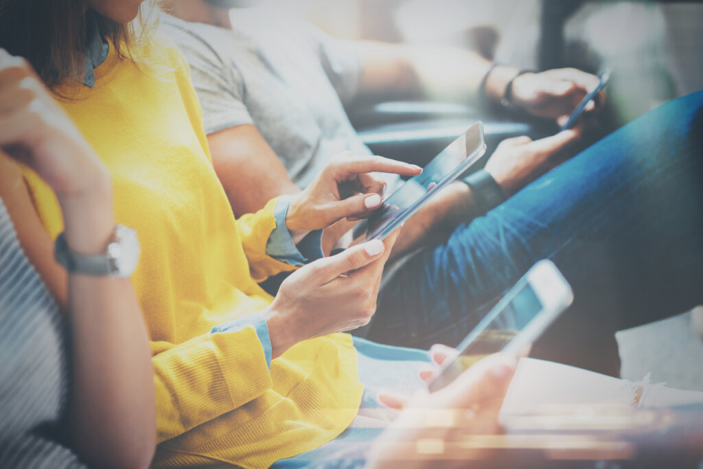Young people with mobile