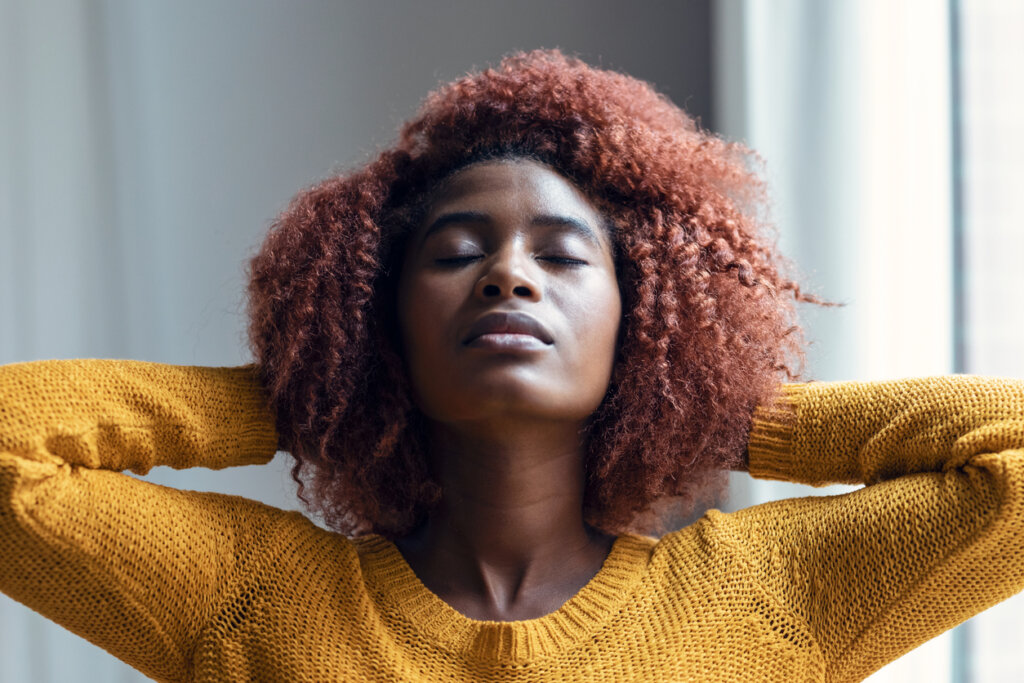 Woman doing deep breath