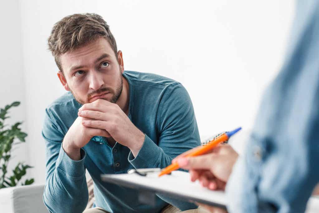 Man in psychological therapy thinking about the label "narcissistic"