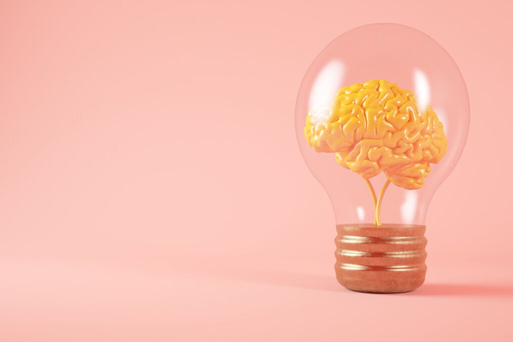 Brain with light bulb to represent love on autopilot