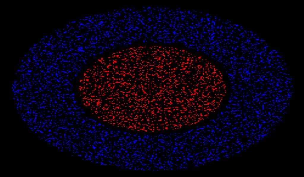 circulo rojo y azul conformando la Cromostereopsis